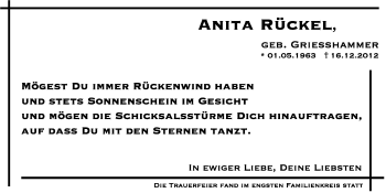 Traueranzeige von Anita Rückel von Der Bote