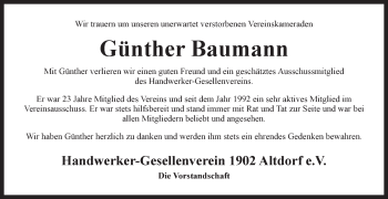 Traueranzeige von Günther Baumann von Der Bote