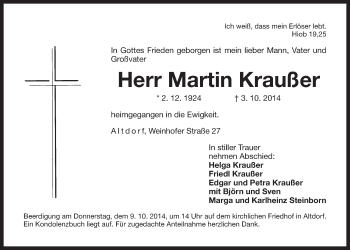 Traueranzeige von Martin Kraußer von Der Bote