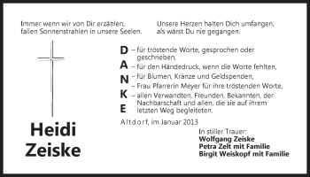 Traueranzeige von Heidi Zeiske von Der Bote