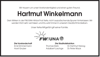 Traueranzeige von Hartmut Winkelmann von Der Bote