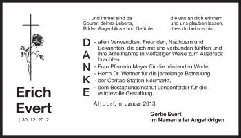 Traueranzeige von Erich Evert von Der Bote