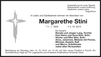 Traueranzeige von Margarethe Stini von Der Bote
