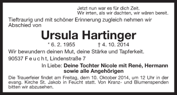 Traueranzeige von Ursula Hartinger von Der Bote
