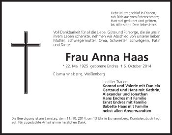 Traueranzeige von Anna Haas von Der Bote