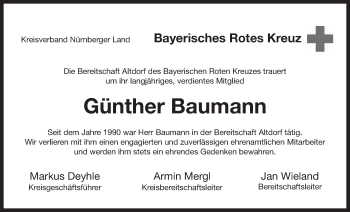 Traueranzeige von Günther Baumann von Der Bote