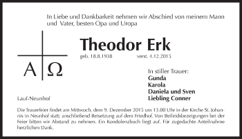 Traueranzeige von Theodor Erk von Pegnitz-Zeitung