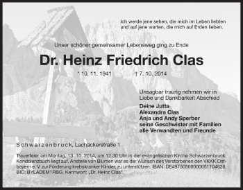 Traueranzeige von Heinz Friedrich Clas von Der Bote