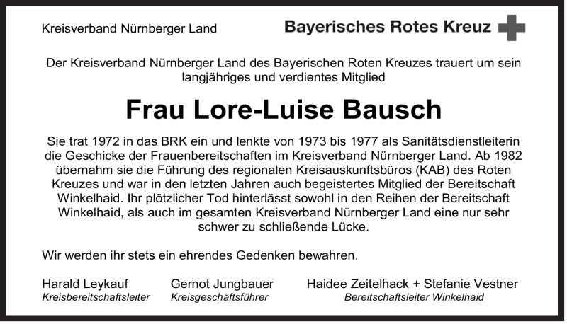  Traueranzeige für Lore-Luise Bausch vom 20.10.2011 aus Der Bote