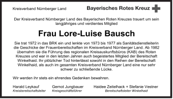 Traueranzeige von Lore-Luise Bausch von Der Bote