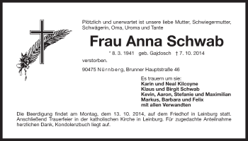 Traueranzeige von Anna Schwab von Der Bote