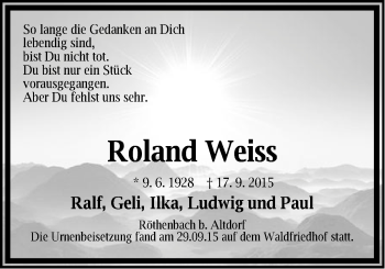 Traueranzeige von Roland Weiss von Der Bote