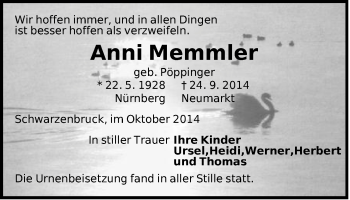 Traueranzeige von Anni Memmler von Der Bote