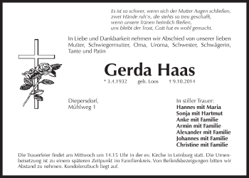 Traueranzeige von Gerda Haas von Der Bote