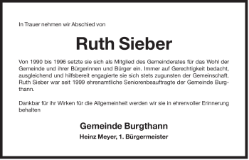 Traueranzeige von Ruth Sieber von Der Bote