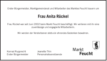 Traueranzeige von Anita Rückel von Der Bote