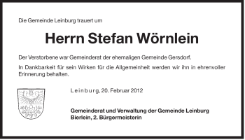 Traueranzeige von Stefan Wörnlein von Der Bote