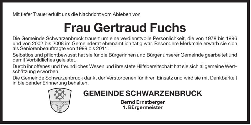  Traueranzeige für Gertraud Fuchs vom 27.11.2012 aus Der Bote