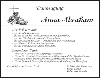 Traueranzeige von Anna Abraham von Der Bote