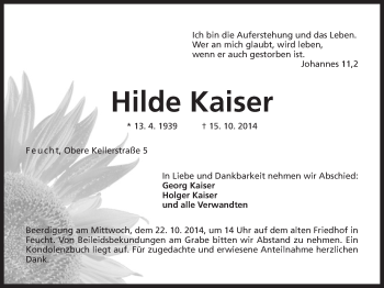 Traueranzeige von Hilde Kaiser von Der Bote