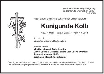 Traueranzeige von Kunigunde Kolb von Der Bote