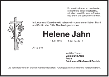 Traueranzeige von Helene Jahn von Der Bote