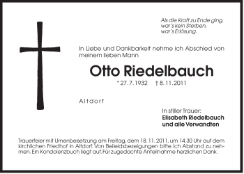Traueranzeige von Otto Riedelbauch von Der Bote