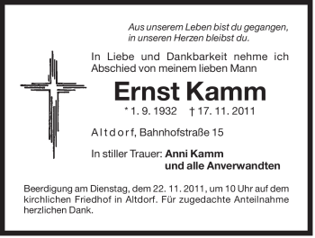 Traueranzeige von Ernst Kamm von Der Bote