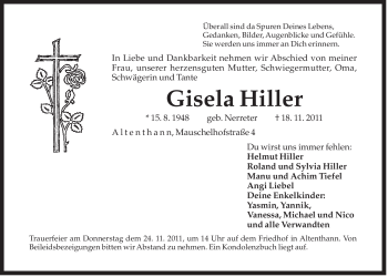 Traueranzeige von Gisela Hiller von Der Bote