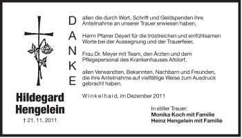 Traueranzeige von Hildegard Hengelein von Der Bote