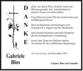 Traueranzeige von Gabriele Blos von Der Bote