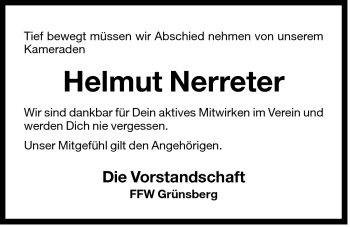 Traueranzeige von Helmut Nerreter von Der Bote