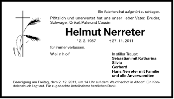 Traueranzeige von Helmut Nerreter von Der Bote
