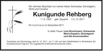Traueranzeige von Kunigunde Rehberg von Der Bote