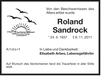 Traueranzeige von Roland Sandrock von Der Bote