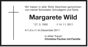 Traueranzeige von Margarete Wild von Der Bote