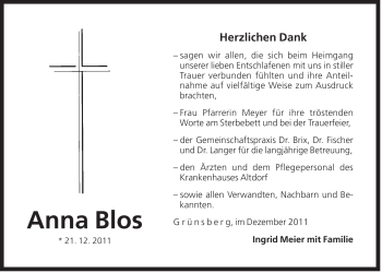 Traueranzeige von Anna Blos von Der Bote
