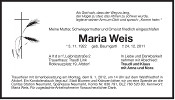 Traueranzeige von Maria Weis von Der Bote