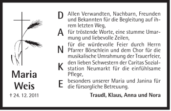 Traueranzeige von Maria Weis von Der Bote