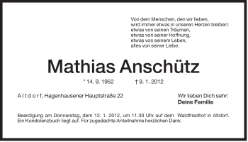 Traueranzeige von Mathias Anschütz von Der Bote