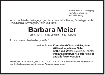 Traueranzeige von Barbara Meier von Der Bote