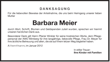 Traueranzeige von Barbara Meier von Der Bote
