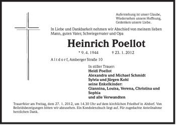 Traueranzeige von Heinrich Poellot von Der Bote