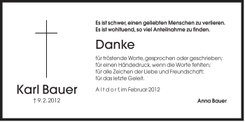 Traueranzeige von Karl Bauer von Der Bote
