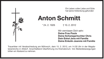 Traueranzeige von Anton Schmitt von Der Bote