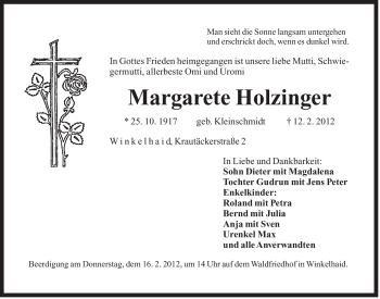 Traueranzeige von Margarete Holzinger von Der Bote