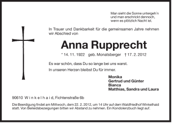 Traueranzeige von Anna Rupprecht von Der Bote