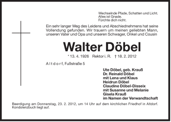 Traueranzeige von Walter Döbel von Der Bote