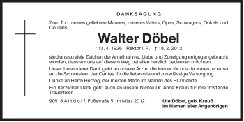 Traueranzeige von Walter Döbel von Der Bote