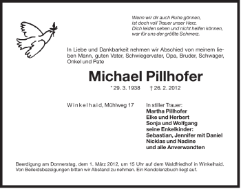 Traueranzeige von Michael Pillhofer von Der Bote